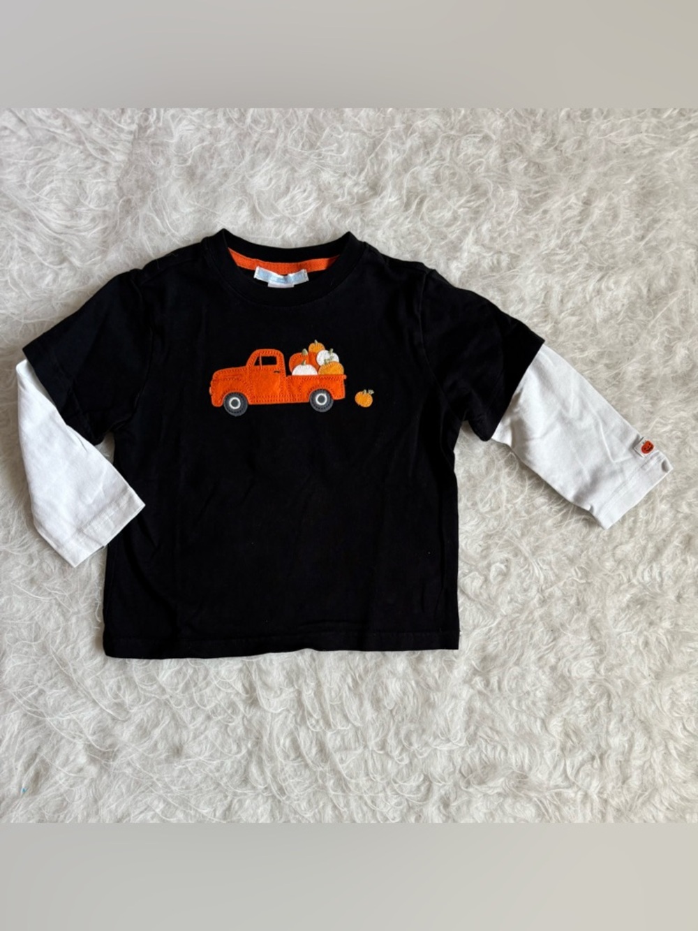 Janie and Jack Black Tee with Festive Orange Pumpkin Truck Appliqué - Picture 1 of 2